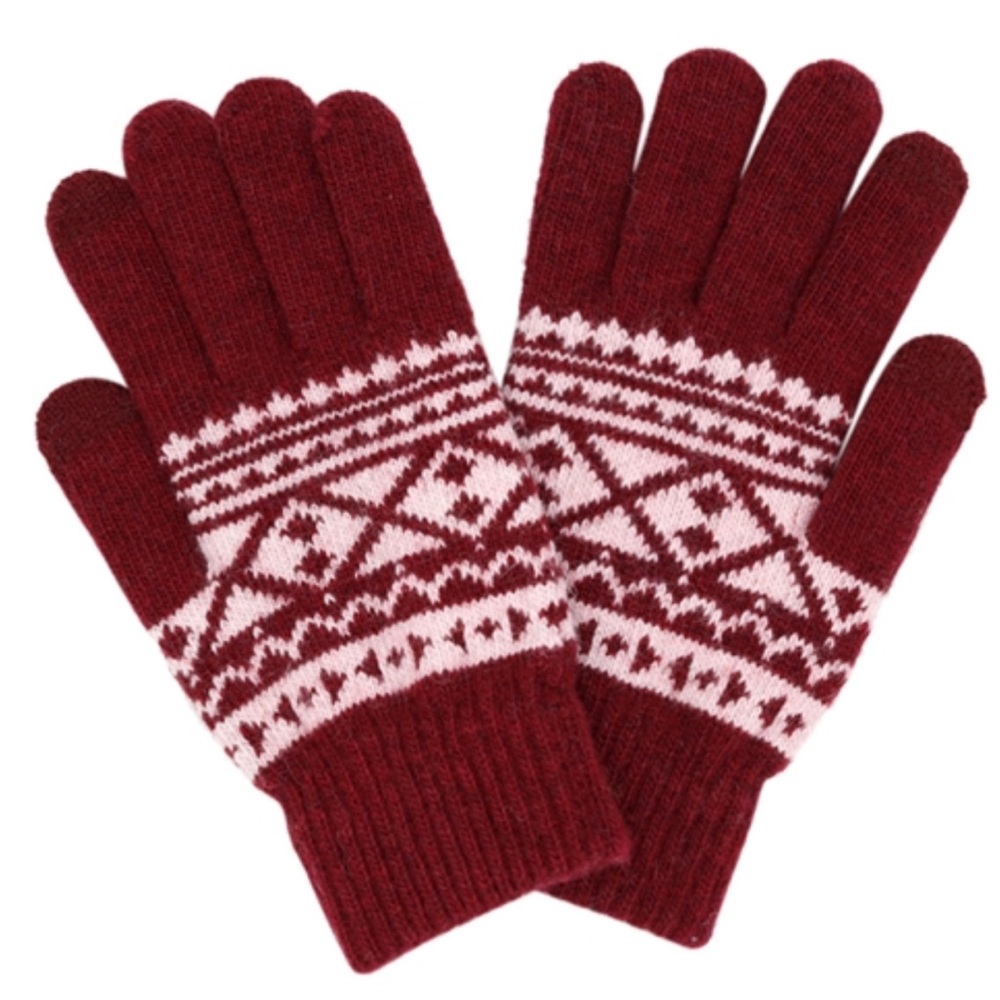 NWT Women’s Knit Aztec Style Smart Gloves in Burgundy and Pink!